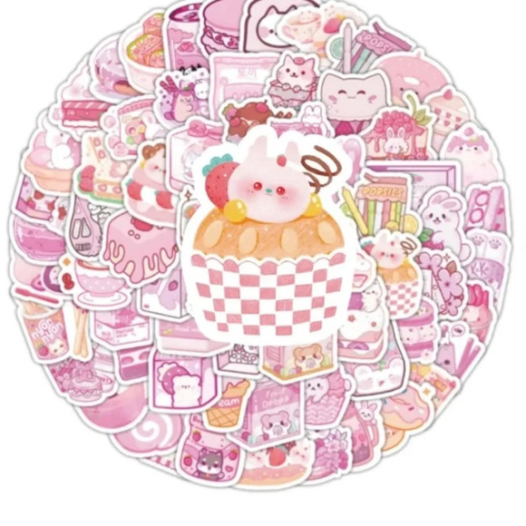 100 pink white cartoon snack vinyl stickers laptop luggage mug scrapbook decor - Picture 5 of 6